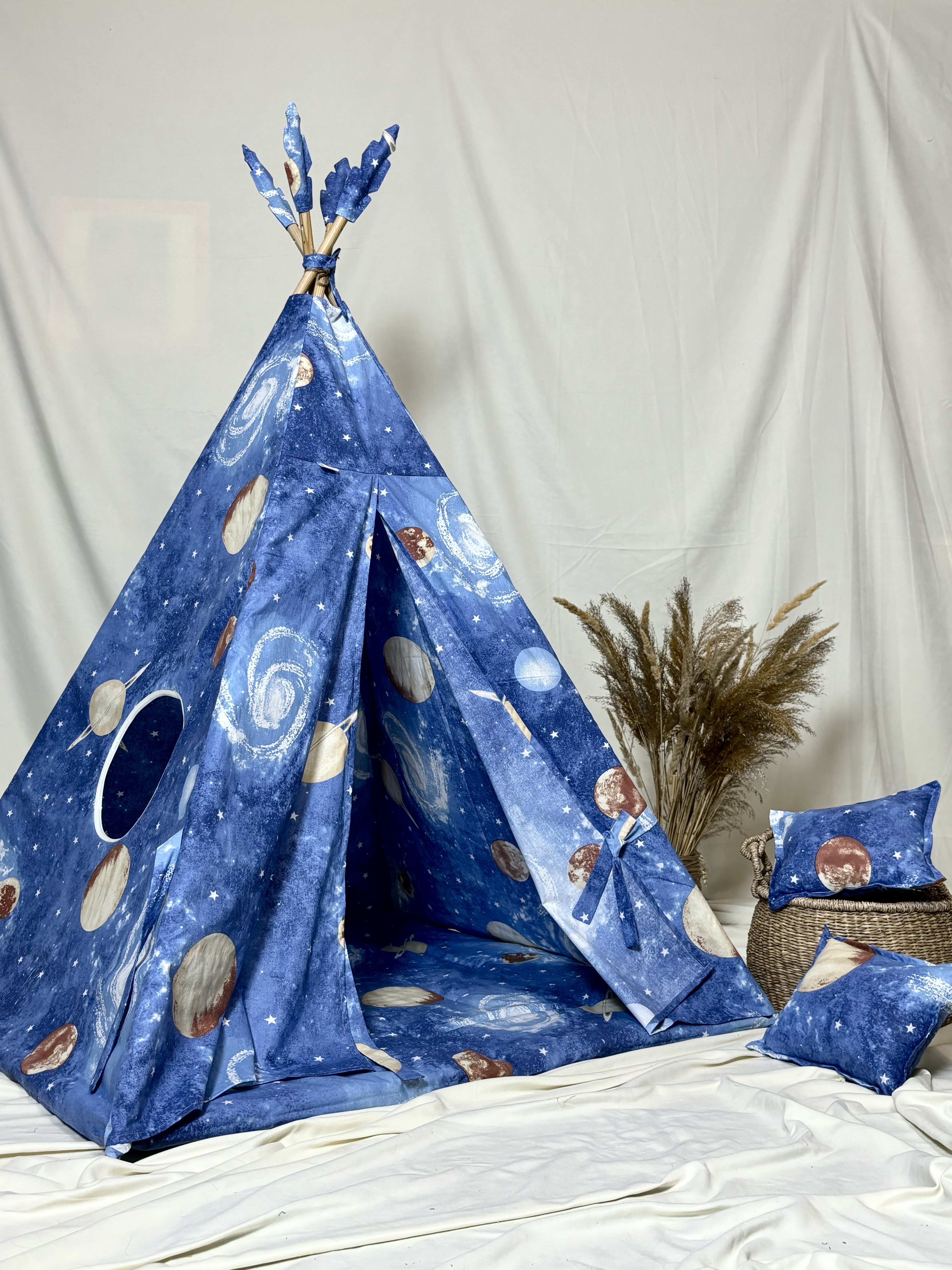 Blue tent with planets and stars