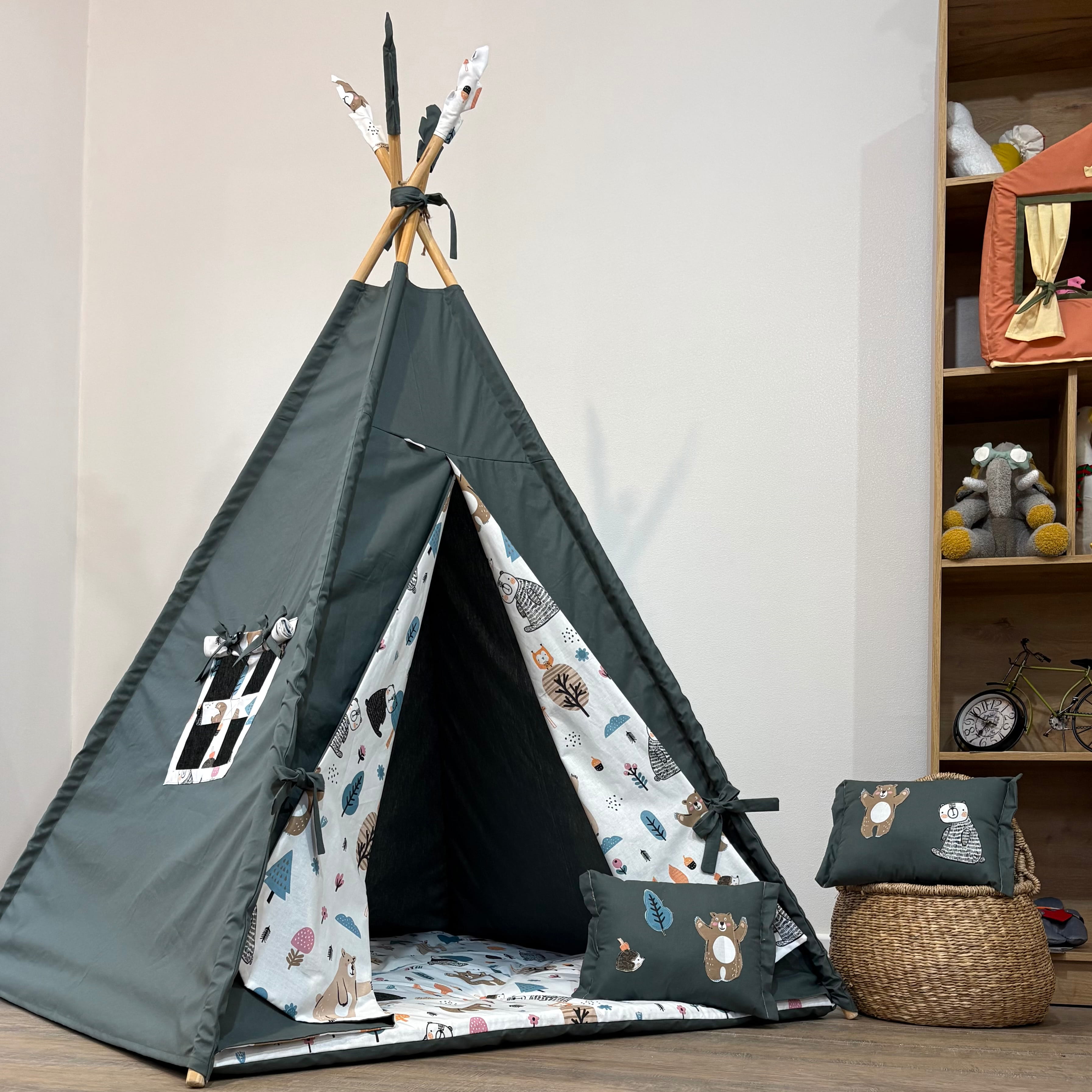 მწვანე კარავი დათუნიებიანი პრინტით